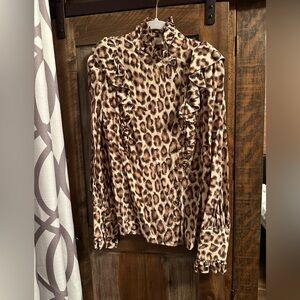 Zimmermann Brown Tan Ruffled Mandarin Collar Blouse